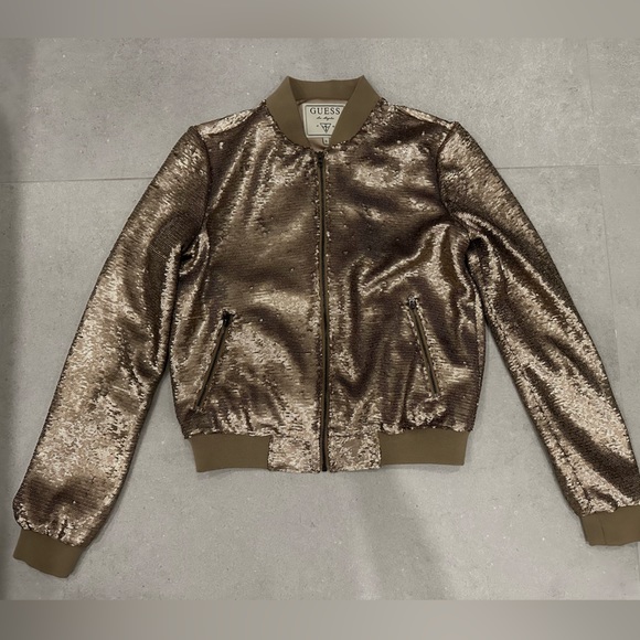 Guess Champagne Sequin Bomber Jacket - Picture 1 of 4
